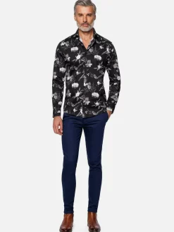 Astoria Floral Black Overhemd Lange Mouw