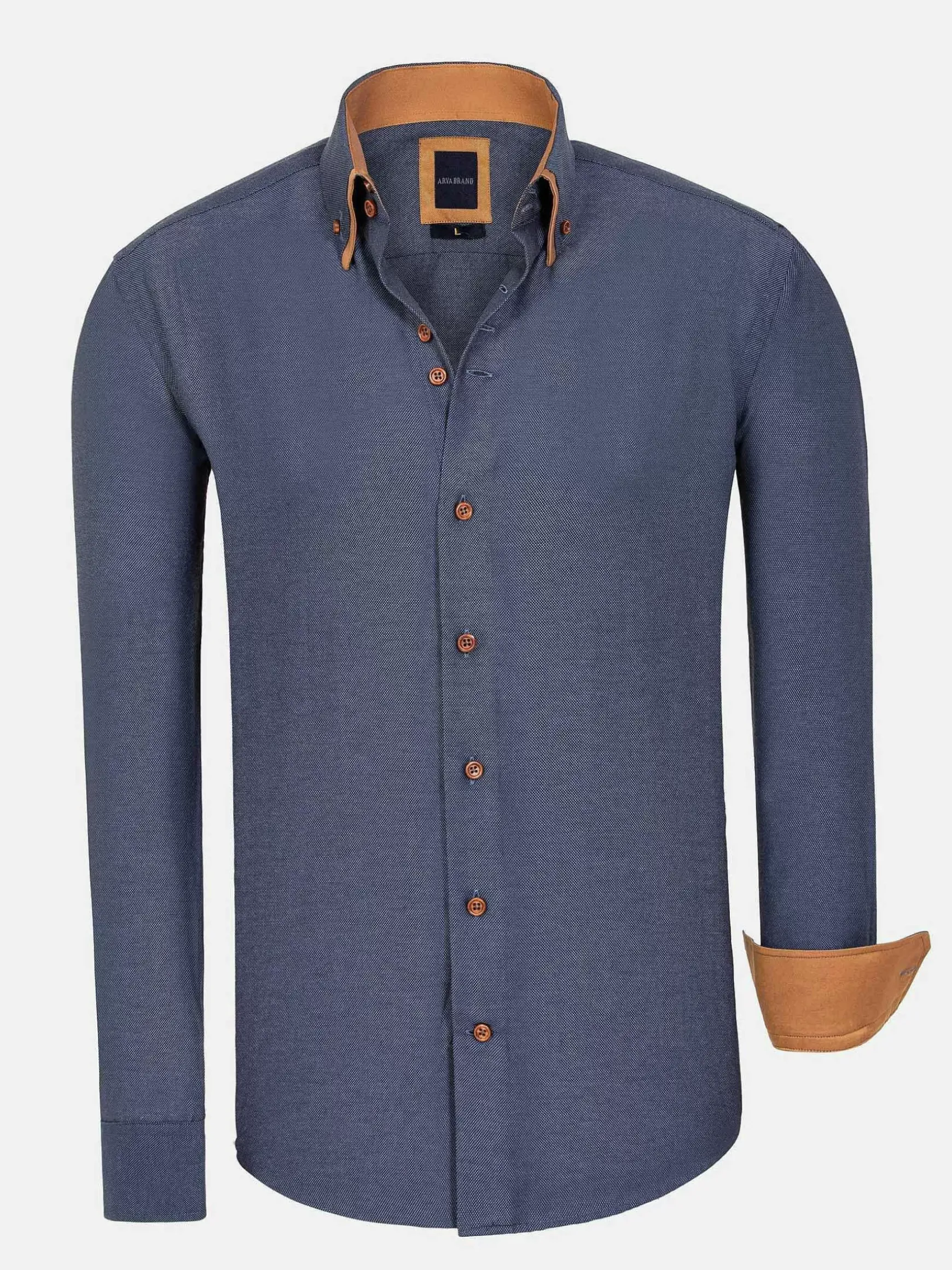 Flers Double Collar Dark Indigo Overhemd Lange Mouw