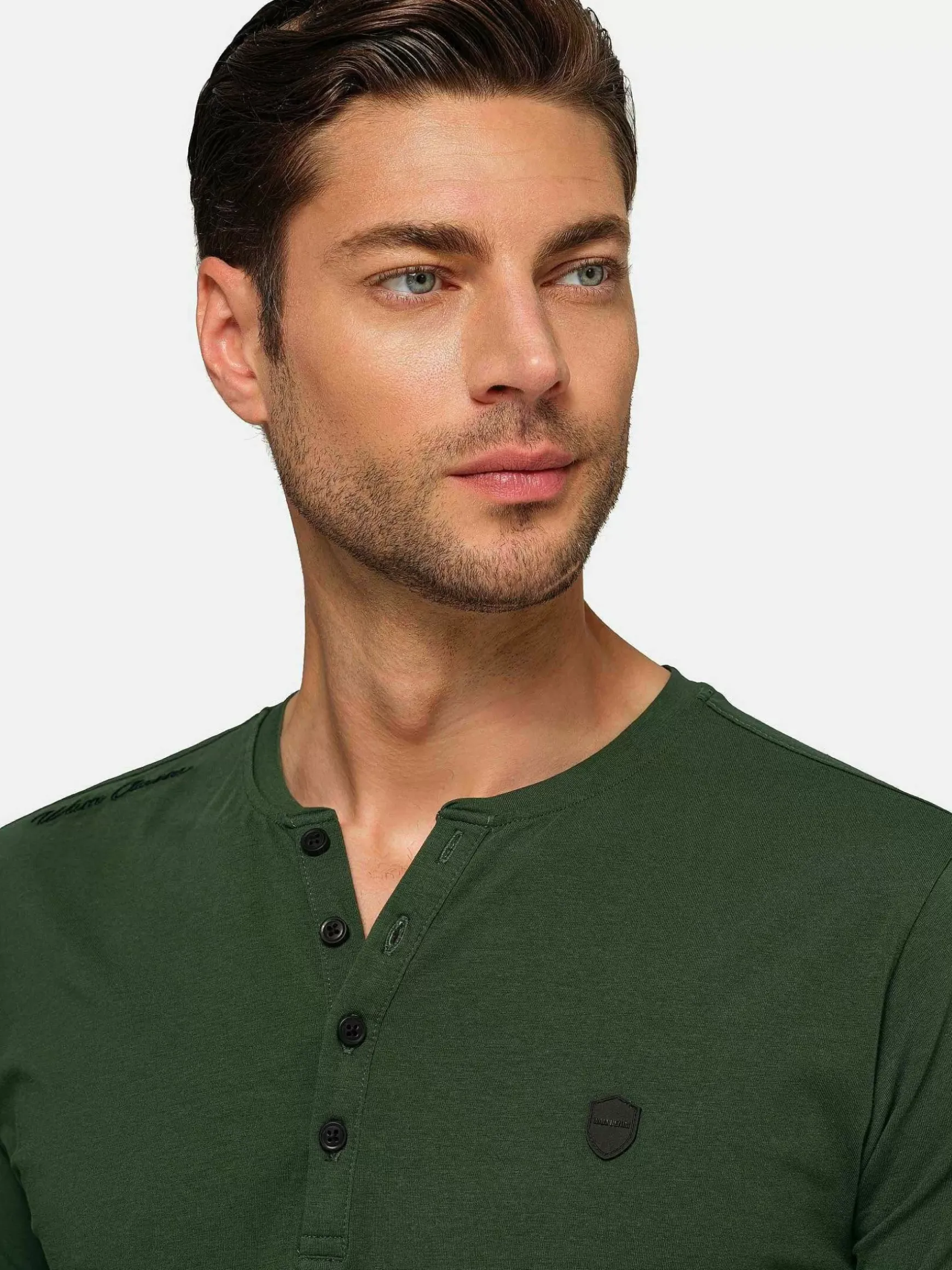 Korfual Casual V-Neck Button T-Shirt Khaki