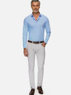 Leira Solid Blue Overhemd Lange Mouw