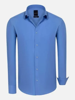 Leira Solid Dark Blue Overhemd Lange Mouw