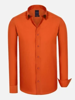 Leira Solid Dark Orange Overhemd Lange Mouw