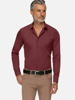 Leira Solid Dark Red Overhemd Lange Mouw