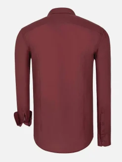 Leira Solid Dark Red Overhemd Lange Mouw