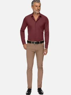 Leira Solid Dark Red Overhemd Lange Mouw