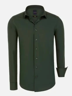 Leira Solid Khaki Overhemd Lange Mouw
