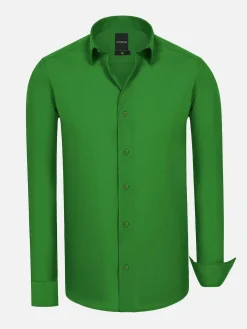 Leira Solid Light Green Overhemd Lange Mouw