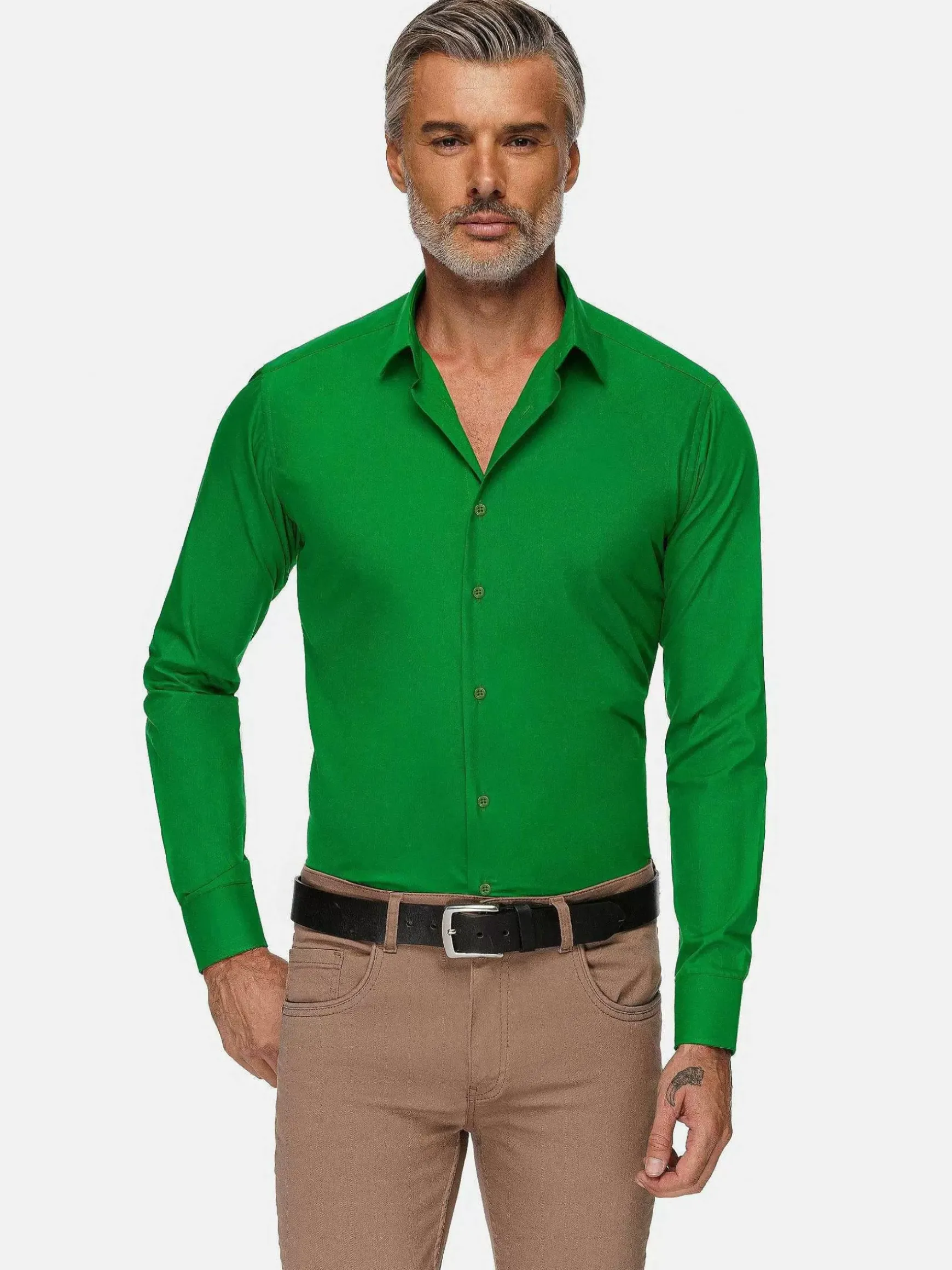 Leira Solid Light Green Overhemd Lange Mouw