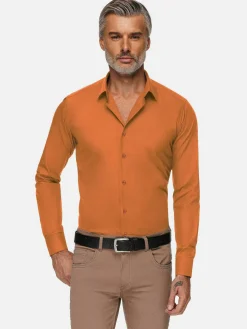 Leira Solid Orange Overhemd Lange Mouw