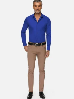 Leira Solid Royal Blue Overhemd Lange Mouw
