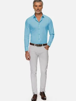 Leira Solid Turquoise Overhemd Lange Mouw