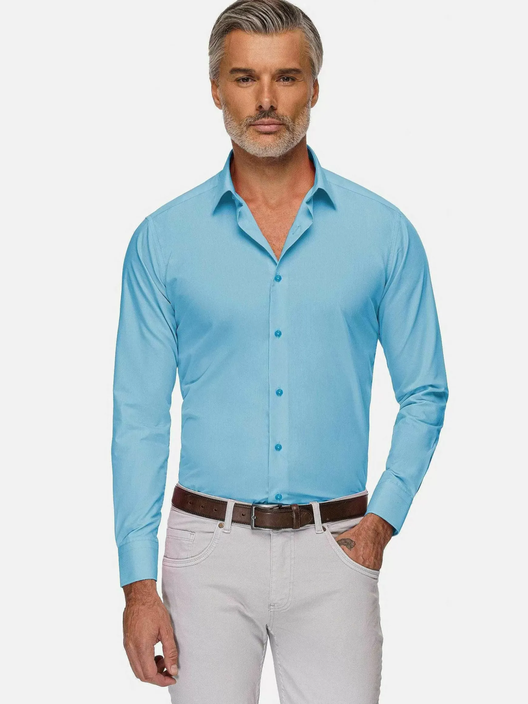 Leira Solid Turquoise Overhemd Lange Mouw