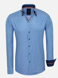 Nancy Royal Blue Striped Overhemd Lange Mouw