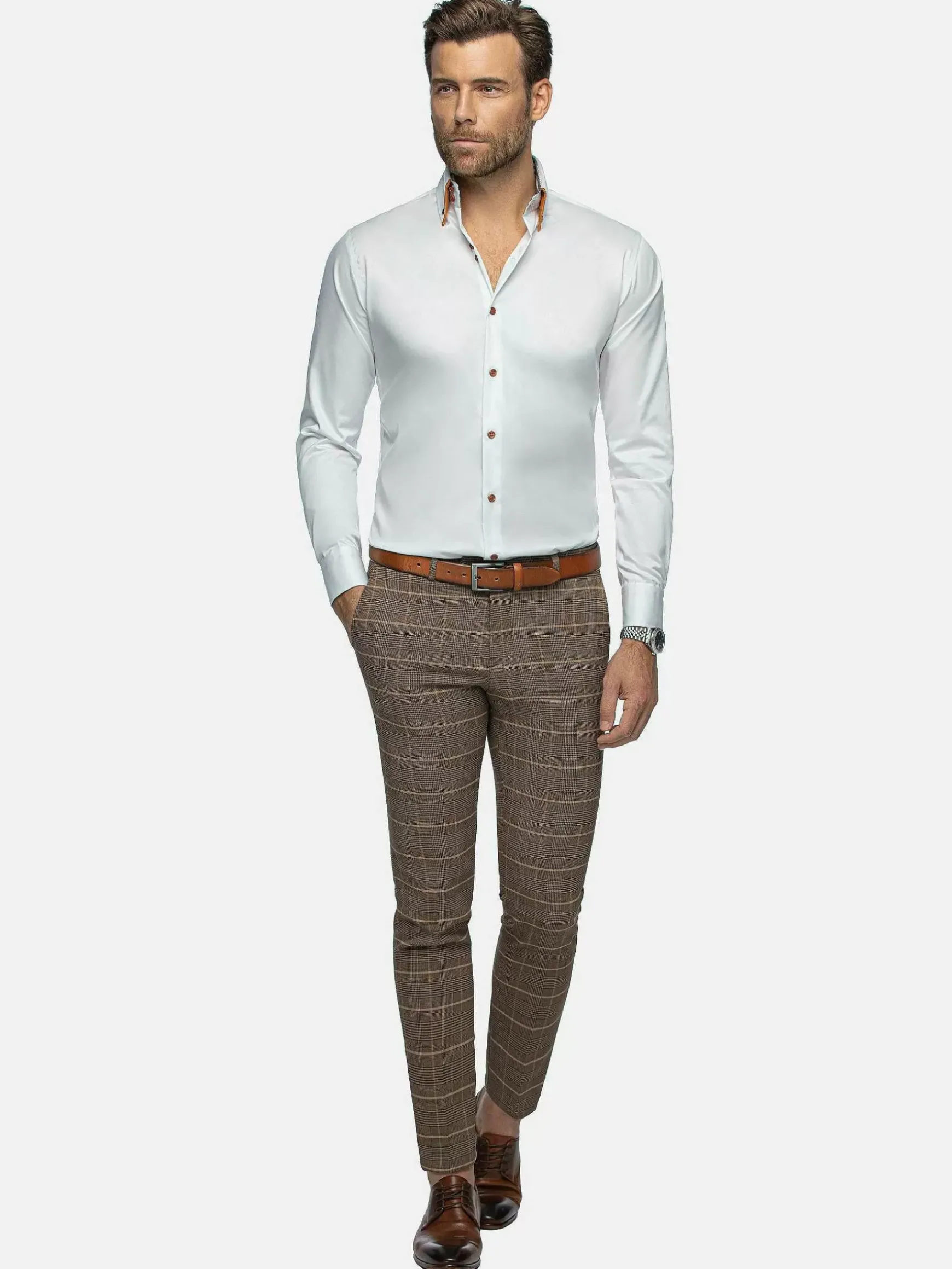 Romney Solid White Overhemd Lange Mouw